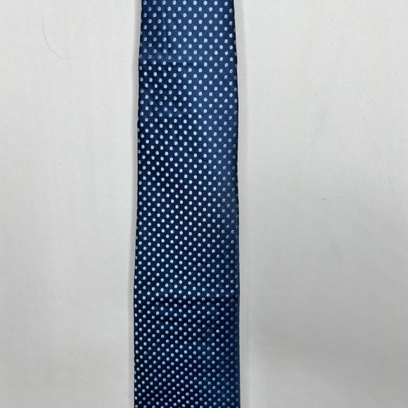 W.H. Belk Men’s Necktie 3 ½” 100% Silk Navy Blue w/ Light Blue Dots Tie - Picture 2 of 11